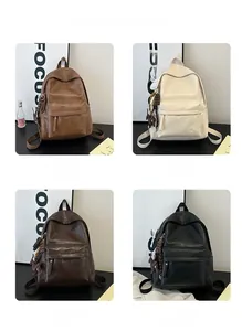 Minimalist soft leather backpack available in brown, white, coffee, and black colors