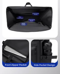 Détails du sac à dos en nylon imperméable montrant compartiments internes et poches de côté