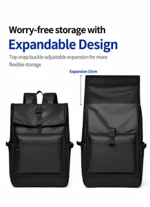 Détail montrant la fonction d'extension de 15 cm du sac à dos de voyage noir