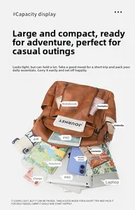 Brown PU leather backpack detail showing large capacity for laptops and daily essentials