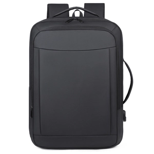 Mochila de negocios negra impermeable para portátil con puerto USB para viajes y oficina