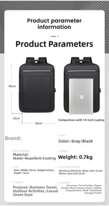 Water-resistant business laptop backpack detailed specifications and dimensions 32x45x15cm