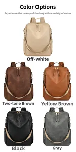 Detailsicht auf Damen Vintage-Rucksäcke aus PU-Leder in Beige, Braun, Schwarz und Grau
