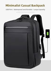 Detail view of the USB external charging port on a sleek waterproof business backpack
