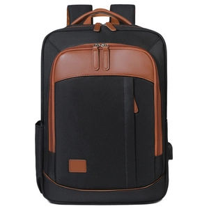 Business laptop backpack with USB port and dual-layer storage in black and brown