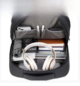 Internal view showing large storage capacity and organized compartments of the black backpack