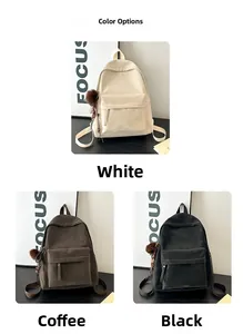 Detailed color options of vintage PU leather backpacks in white, coffee, and black