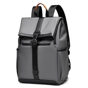 Professional grey business laptop backpack with orange handle and waterproof fabric