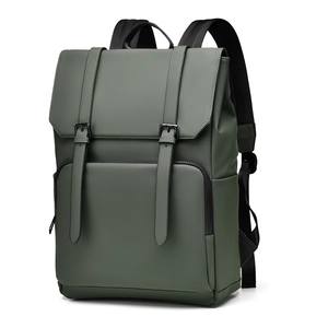 Waterproof olive green business laptop backpack with stylish buckles for travel
