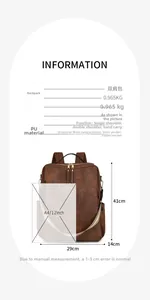 Größentabelle mit 41cm Höhe und 29cm Breite für diesen Vintage PU-Leder Rucksack