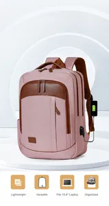 Pink business laptop backpack with external USB port and 15.6 inch computer compartment
