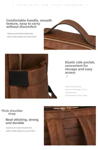 Details des Vintage-Rucksacks aus braunem PU-Leder mit verstärkten Trägern und Seitentaschen