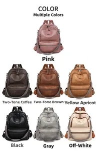 Collection of women's vintage leather backpacks in seven colors with woven straps