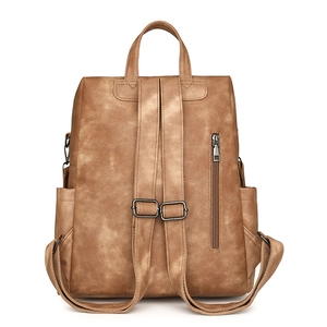 Mochila vintage de cuero marrón con bolsillo antirrobo y correas ajustables