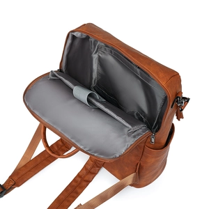 Vintage leopard texture brown leather laptop backpack with spacious interior compartments