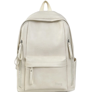 Mochila minimalista de cuero sintético blanco crema de gran capacidad con logo