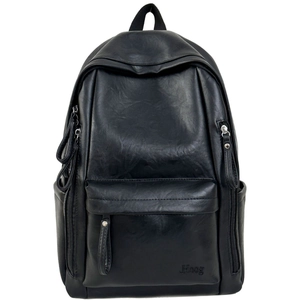 Mochila minimalista de cuero sintético negro con gran capacidad y acabado mate elegante