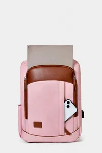 Detailed view of large capacity backpack with tablet storage and USB charging port