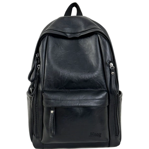 Mochila minimalista de cuero negro de gran capacidad para estudiantes con acabado mate