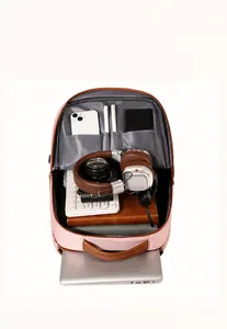 Detail view of large capacity business backpack with laptop compartment and organizers