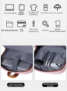 Detailed internal layout of the pink travel laptop backpack with 15.6 inch padded compartment
