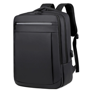 Matte black business laptop backpack with USB port and waterproof nylon construction