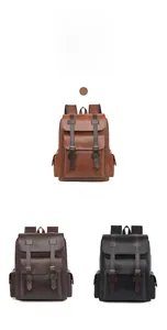 Detailed comparison of vintage leather backpacks in brown, coffee, and black color options