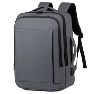 Mochila ejecutiva gris oscuro para portátil con tela impermeable y puerto de carga USB