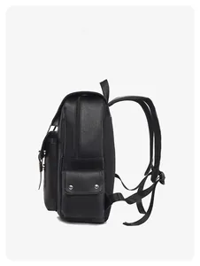 Side view of 15 inch black laptop backpack showing pocket and mesh back padding