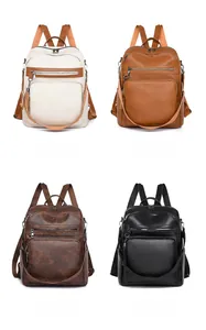 Detailed view of women's PU leather backpacks in white, brown, coffee, and black tones