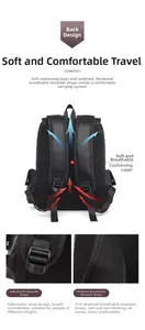 Detail of 7cm wide padded shoulder straps and breathable mesh back on black backpack