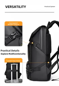 Vue détaillée du sac à dos business avec sangle à boucle et fixation pour poignée de valise