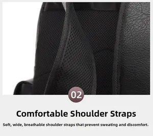 Detail of wide breathable honeycomb mesh shoulder straps on a vintage black backpack