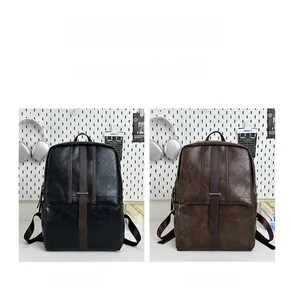 Detailed comparison of minimalist black and brown PU leather business backpacks side by side