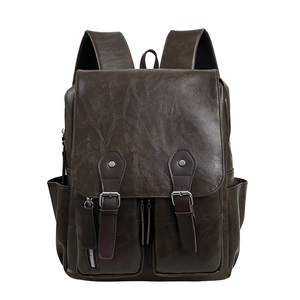 Klassischer dunkelbrauner PU-Leder Vintage Rucksack mit Klappe und Magnetverschlüssen
