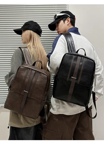 Lifestyle shot of premium PU leather business backpacks in black and brown colors