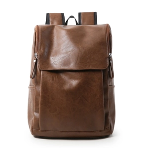 Classic dark brown leather backpack for men with vintage flap and dual metal zippers