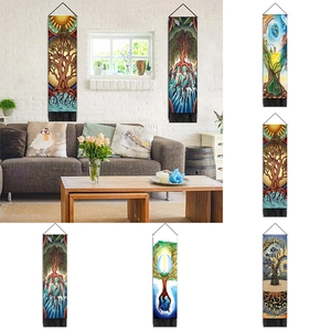 Tree Of Life Long Vertical Tapestry Polyester Cotton Wall Hanging With Wood Rod Tassels Nordic Art Home Decor