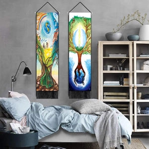 Tree of Life wall tapestries with rainbows and tassels for Nordic home decor