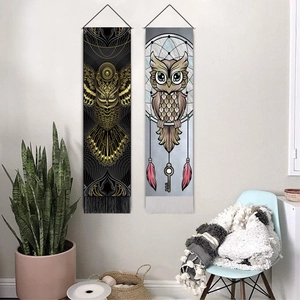 Modern owl dreamcatcher wall hanging tapestry with decorative feathers and tassels for home