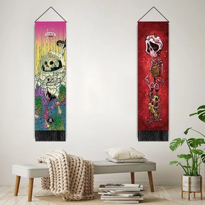 Tentures murales gothiques tête de mort et démon avec pompons noirs pour la maison