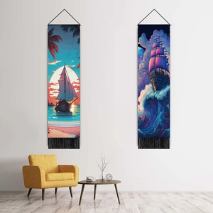 Nautical sail ocean waves wall tapestry set with sunset and neon dream aesthetic