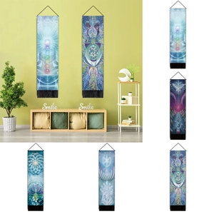 Mandala Meditation Hanging Tapestry Poly-Cotton Fabric Vertical Wall Art Scroll With Wood Rod And Tassels Spiritual Yoga Decor