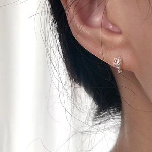 Square Cube Champagne Zircon Huggie Hoop Earrings Copper Geometric Jewelry With Silver Earring Post For Women