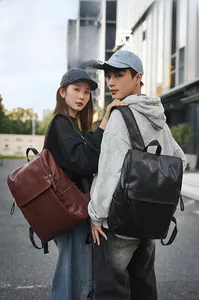 Men's large laptop backpack in premium leather featuring outdoor breathable design