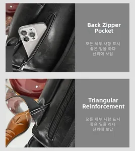 Detail of backpack showing rear anti-theft zipper pocket and reinforced strap stitching