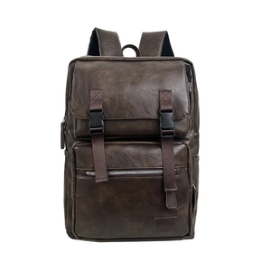 Sac à dos vintage en cuir PU marron foncé avec double boucle et grande poche avant