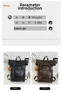 Detailed dimensions and PU leather material display for the casual travel laptop backpack
