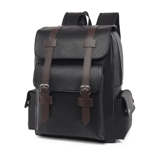 Retro black leather business backpack with brown accents and large capacity design