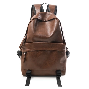 Classic brown vintage PU leather backpack with multi-pocket design and adjustable straps
